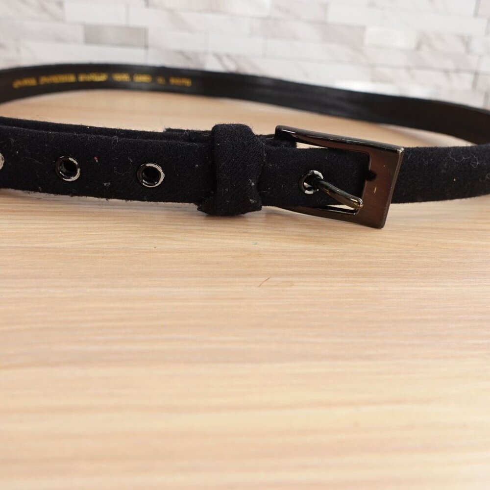 VINTAGE Lord Taylor‎ Belt Womens M Black Wool Skinny Grommet Gunmetal 90s Grunge